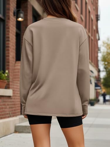 Trendy Queen Womens Spring Tops Oversized Long Sleeve T Shirts 2026 Basic Tee Fall Casual Workout Y2K Clothes Khaki XL - Image 4