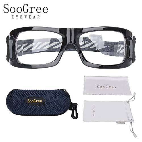 Soogree Sport Glasses Goggles Basketball Soccer Football Sports Protective Eyewear Goggles Anti Collision Safety Glasses-Replaceable Prescription Lens (8013 Black Frame Black Pad) #TOP7
