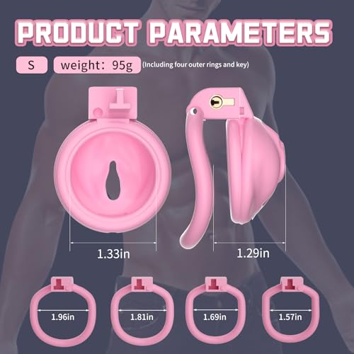 Image of Pseudo-Maiden Chastity Cage Lock 4 Rings.Vagina Penis Cage Sissy Sex Toys Breathable Resin Cock Cage for Sissy Men（Pink）