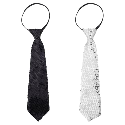 Silver Black Sequin Tie Necktie for Boys