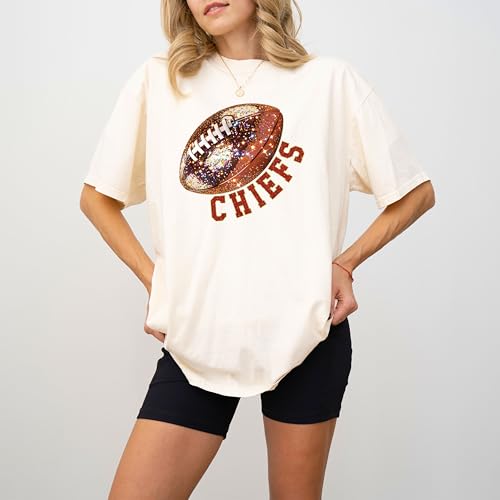 Chiefs Faux Glitter Football Shirt for Women and Teens Game Day Tee4