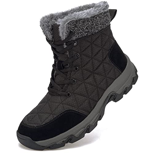 Dhinash Botas de Nieve Hombre Botines de Invierno Botas de Senderismo Impermeables Forradas con Pelo Calientes Exterior Botas de Trekking Negro Talla 46