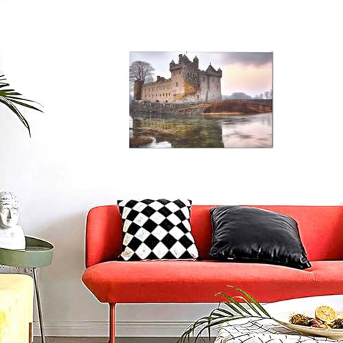 Toile murale moderne château pour habiller un mur vide de salon