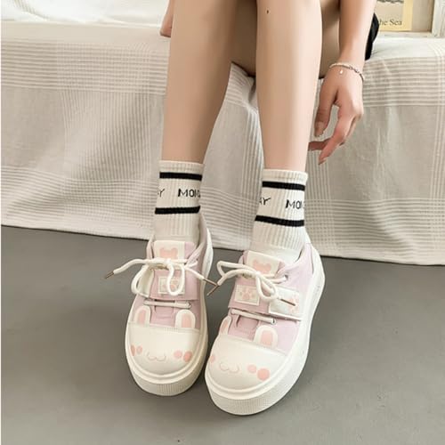 Women's Cute Bunny Canvas Shoes Chunky Platform Slip-On Sneakers Casual Flats for Everyday Wear, Kawaii Style Gift4