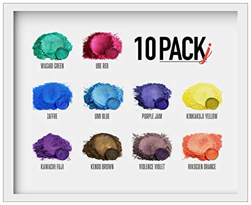 Eye Candy Mica Powder - Pigment Powder 10-Pack Set J - Colorant for Epoxy - Resin - Woodworking - Soap Molds - Candle Making - Slime - Bath Bombs - Nail Polish - Cosmetic Grade - Non-Toxic