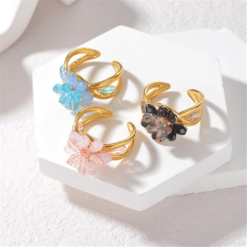 Crystal Flower Statement Ring for Women Stainless Steel Wrap Open Band Rings Geometry Flowers Wedding Engagement Promsie Finger Bands Jewelry4
