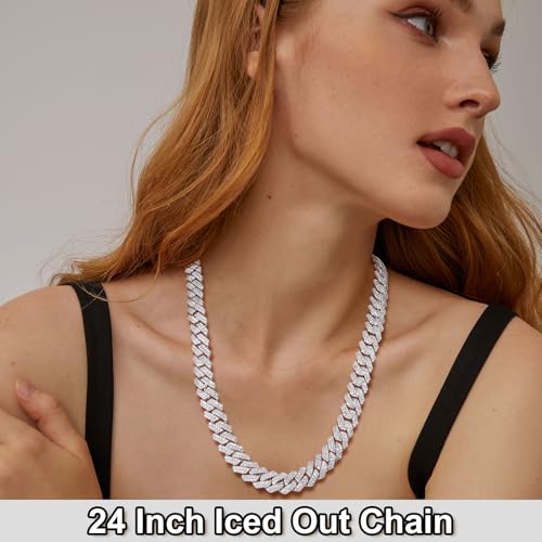 Image of Ucciyo 20MM Cuban Link Chain for Men Iced Out Miami Cuban Necklace 18k Gold Plated 5A+ Zicron 10MM /12MM /14MM /20MM Iced Out Chain Gold /Silver Bling Luxury Hip Hop Jewelry For Women Men