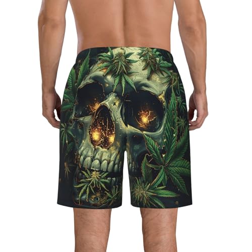 Marijuana Skull Hippie Cannabis Leaf Death Art Black Men's Quick Dry Swim Trunks Surfing Beach Mesh Board Shorts3