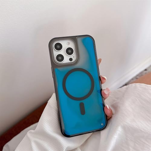 Coque fluorescente iPhone 13 / 14 / 15 bleu protégeant l'appareil photo et compatible induction