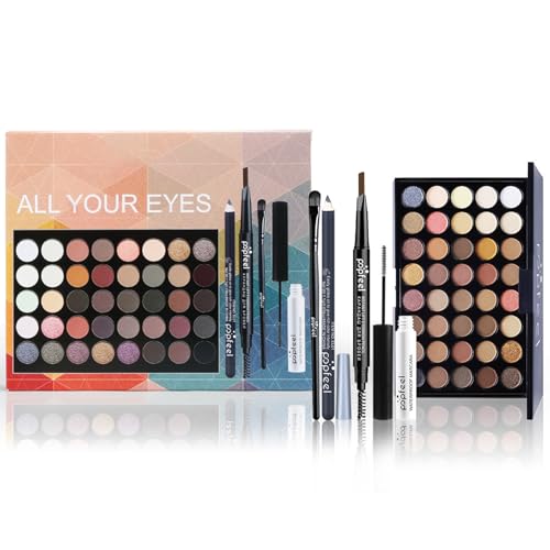 All-in-One Make Up Set, Schminkset für Augen, Augen Makeup Palette Kit für Mädchen, mit 40 Farben Lidschatten Eyeliner-Stift Augenbrauenstift Mascara Make-up Pinsel, für Anfängerinnen