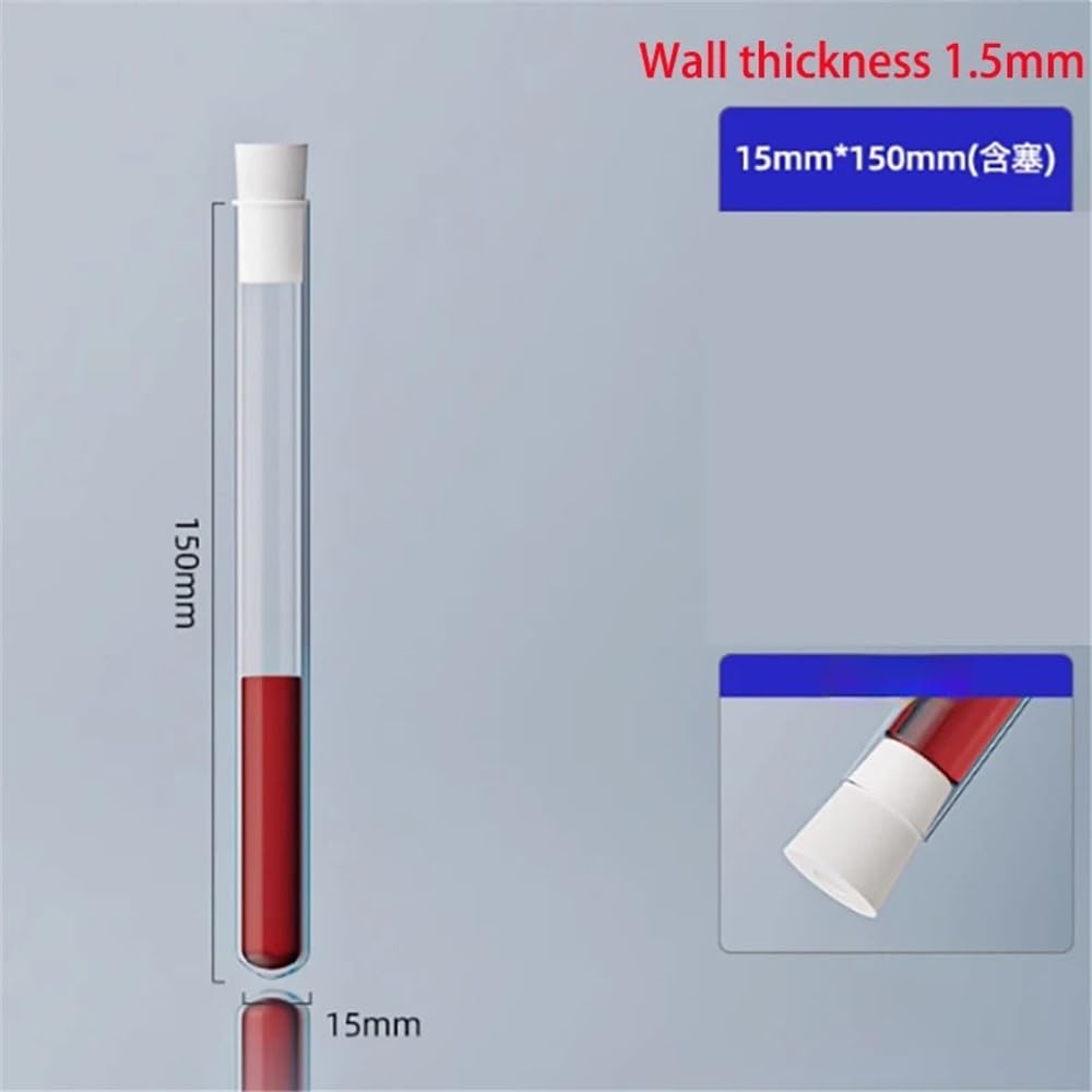 Tubo de silicona con fondo redondo y boca vidrio borosilicato grueso 10 piezas (15 x 150, 18 180 20 200) Equipamiento de laboratorio