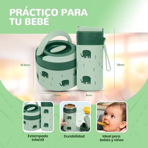 Miniatura 4 de Indiluc - Fiambrera Y Botella Termoaislante Verde 600 Ml En Acero Inoxidable Termo Comida Caliente Y Bebida, Ideal Para Sólidos Y Líquidos - Sistema Antigoteo