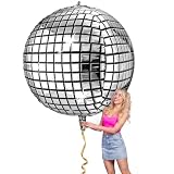 Leitee 6 Pcs Big Disco Ball Balloon 70s Disco Balloons Party Decoration Large 4d Aluminum Foil Inflatable Ball Giant Silver Metallic Mirror Decor for Baby Shower Wedding Birthday Dance Party (50 in)
