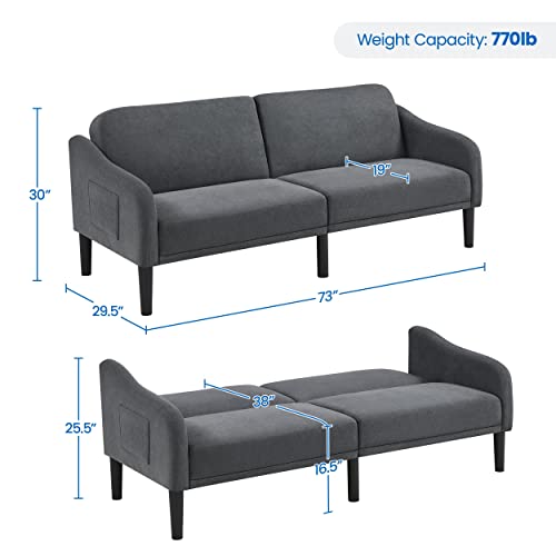 Yaheetech Convertible Sofa Bed Sofas For Living Room Upholstered Modern Convertible Folding Futon Sofa Bed Convertible Futon With Adjustable Split Back,Gray #TOP2