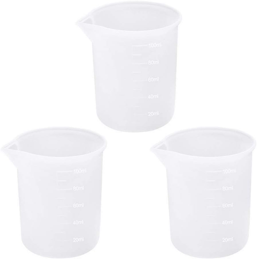SUMAJUResin Cups, 3 Pieces 100 ml Non-Stick Silicone Cup Silicone Measuring Cups Reusable Mixing Cups with Precise Scale for DIY