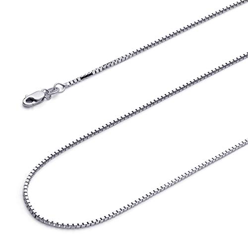 14K Real White Gold Solid 1.1Mm Box Link Chain Necklace With Lobster Claw Clasp - 16" #TOP1