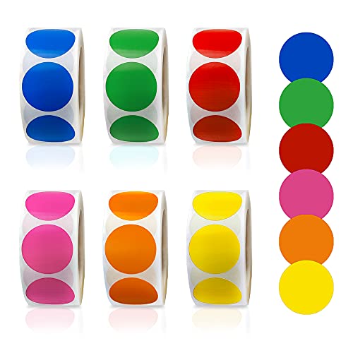 3000 Pieces 1 Inch Round Removable Color-Code Dot Stickers Circle Dots Stickers Label Rolls Label Sticker For Office 500 Pieces / Roll #TOP1