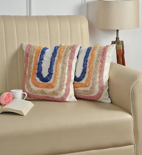 Image of Furnistitchs Premium Decorative Throw Cushion Pillow Cover Boho Home Decor - Living Room Bedroom Couch Sofa Cushion Covers 16 inch x 16 inch (2, Rainbow)