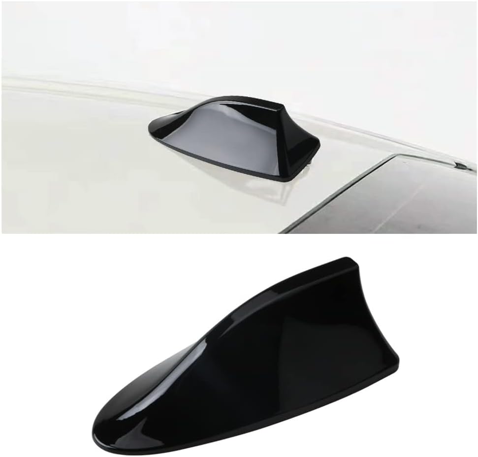 Flaconi Car Shark Fin Antenna Cover,Automotive Aerial Toppers Shark Fin Shaped Radio Signal Decorative,Universal Car Fiber Style Antenna Aerial Base with Adhesive Tape,Suitable for Most Cars(Black)
