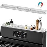 AWOKE Stove Top Shelf 30 Inch - Silicone Material Magnetic Shelf for The Stove - 3 Functional Partitions Kitchen Spice Rack Organizer - White