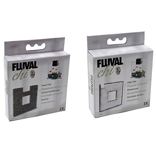 Fluval Chi Lot de 3 filtres + 2 tampons en mousse (authentiques) pour aquarium 19 et 25 litres A1420 + A1422 Cover
