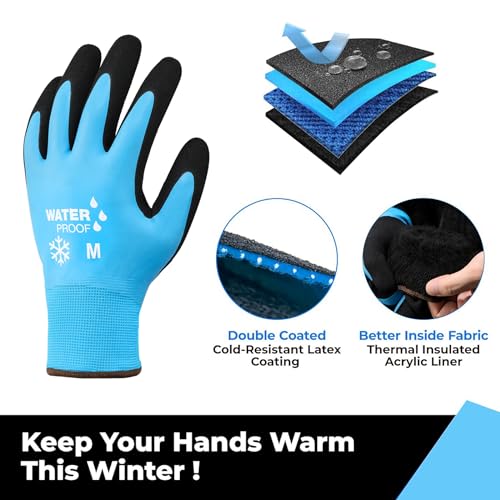 image for DULFINE 100% Waterproof Winter Work Gloves for Men and Women,(2 Pairs 