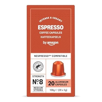 by Amazon Cápsulas de Aluminio de Café Espresso Compatibles con Nespresso, Tostado Claro, 20 Unidades, Certificadas por Rainforest Alliance | Ya disponible en tu tienda friki favorita! En mundofriki.es!