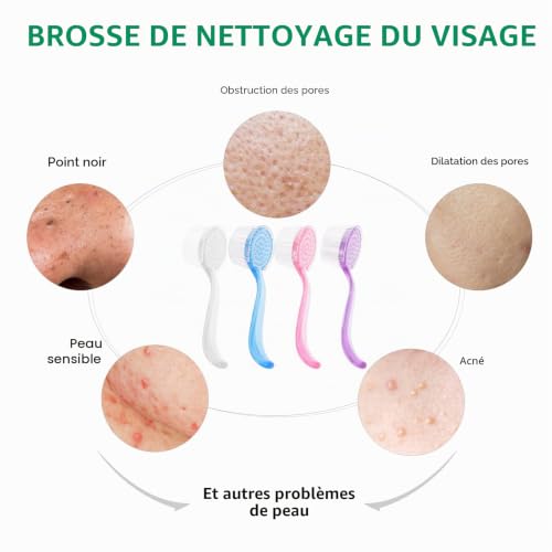 Healifty 4Pcs Brosse nettoyage visage manuelle avec manche pour nettoyage des pores du visage outil de beauté – vue 5