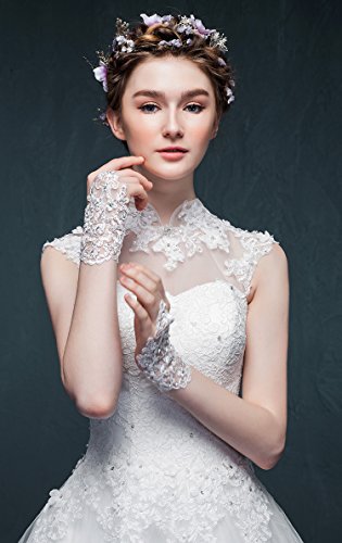 Vitogiftria Bride Marriage Dress Gathered Rhinestone Lace Sequins Satin Bridal Party Gloves Driving Wedding Gloves #TOP3