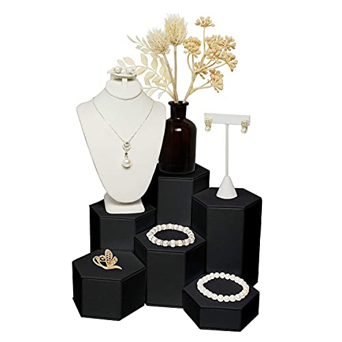 Mooca Black Leatherette 6 Pcs Set Jewelry Display Riser Stand Jewelry Risers Jewelry Risers Pedestal For Accessories, Leatherette Jewelry Display Stand Riser Set #TOP2