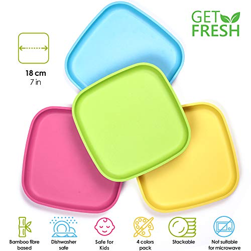 Bamboo Kids Plates, 4 Pack Set, Stackable Bamboo Dinnerware For Kids, Bamboo Fiber Kids Plates Set, Dinner Dish Set For Kids And Toddlers, Dishwasher Safe And Stackable #TOP2