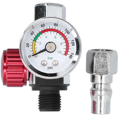 G1/4 Zoll Edelstahl Luftdruckregler, Fadenschnittstelle Druckregelventil mit Buntem Hochpräzisem Manometer, Farbspritzpistole Druckeinstellventil für Professionelle und Anfänger-Malbegeisterte