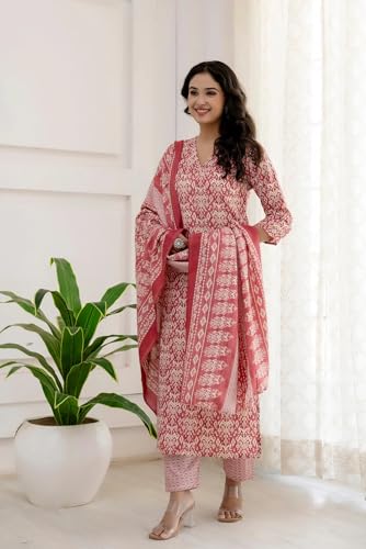 Ensemble kurta en vieux rose avec finitions cousues main et motifs Ikat haut de gamme - 4