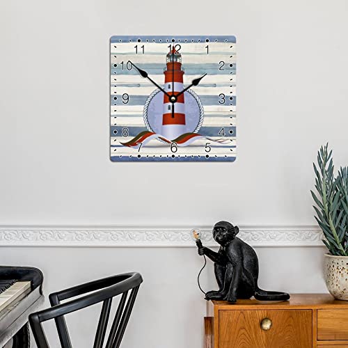Godblessign Boat Lighthouse Anchor Wall Clock Beach Square Clocks The Entire Ocean Is Yours Large Wooden Wall Clocks Battery Operated 12 Inch Country Cabin Wall Home Decor Living Room Decor #TOP3