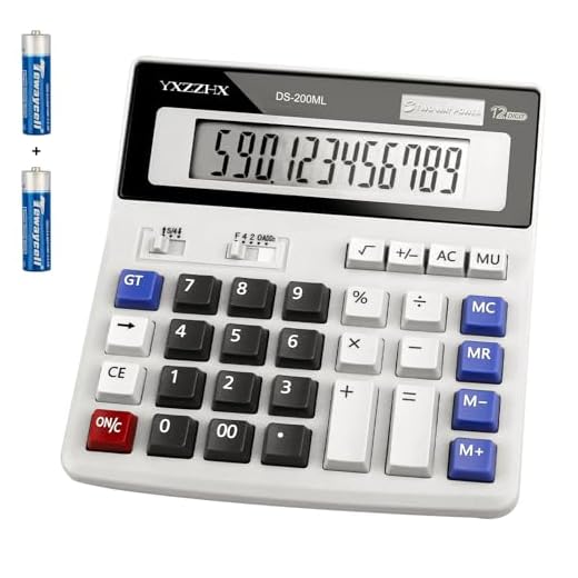 yxzzhx Desk Calculator 12 Digit Extra Large 4.3-Inch LCD Display, Two Way Power Battery and Solar Calculators Desktop, Big Buttons Easy to Press Used as Office, white Calculators for Desk