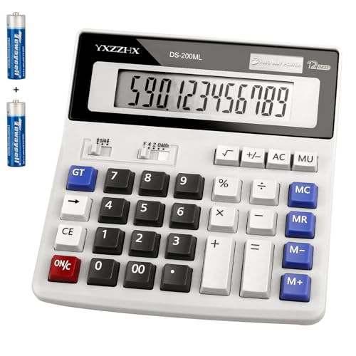 Desk Calculator 12 Digit Extra Large 4.3-Inch LCD Display, Two Way Power Battery and Solar Calculators Desktop, Big Buttons Easy to Press Used as Office Calculators for Desk White by yxzzhx - Used condition - US$13.87