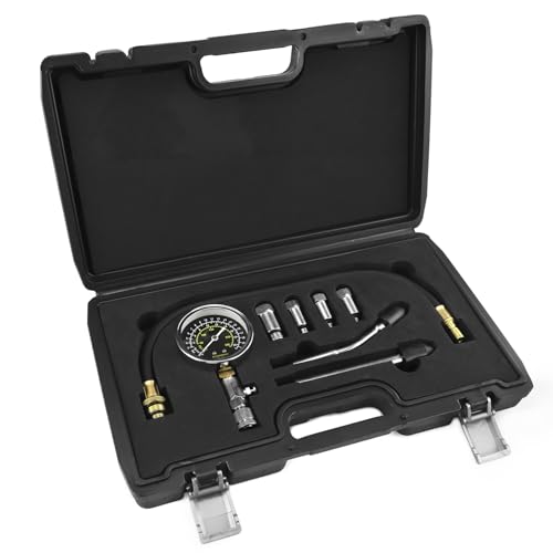 QWORK® Juego de comprobador de compresión para motores de gasolina, medidor de compresión del cilindro del motor con rango de medición de 300 PSI, incluye adaptador M10 M12 M14 M18