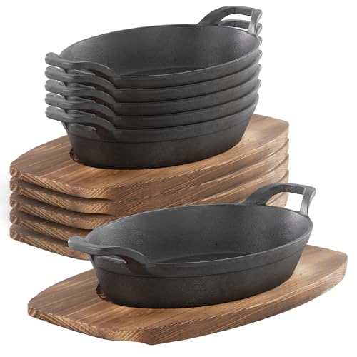 Image of Megachef Cast Iron Mini Oval Pan/Saute Pan with Wood Tray, Cookware, Bakeware, Serveware (6 Piece)