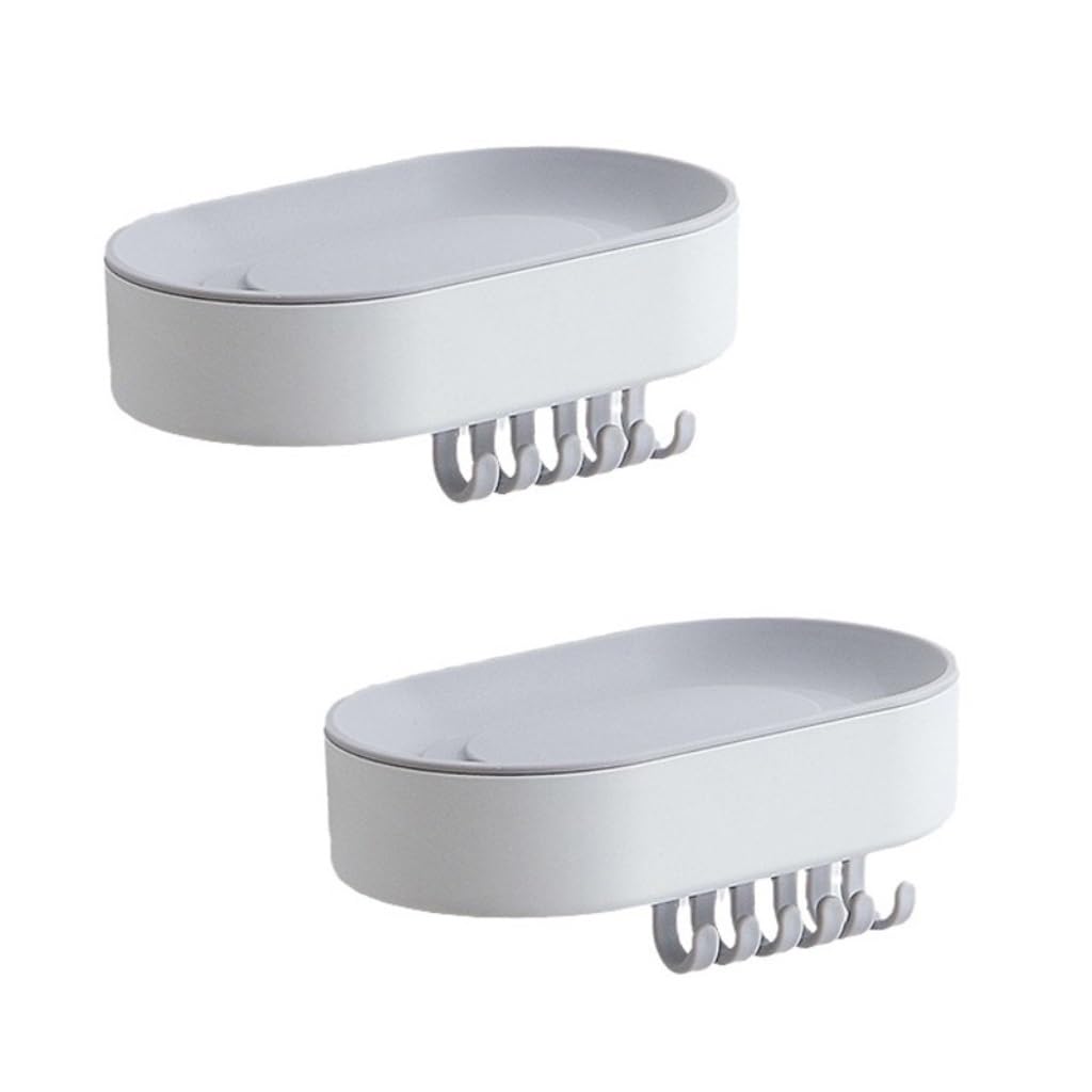 soap dish, Soap Dish 2 pcs Wall Mounted No Punch Drain Multicolor(Blanco)