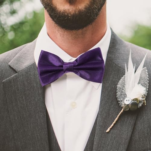 Conjunto Formal de Corbata de Moño y Pañuelo de Bolsillo Morado miniatura 7