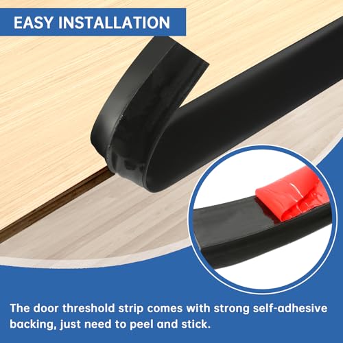 Vinyl Door Threshold Flooring Transition Strip Self Adhesive Carpet Edging Strip for Laminate Doorway Edge Threshold from 1/5" to 2/5" (Black, 3.3 Ft) by FONUNO - Image 2