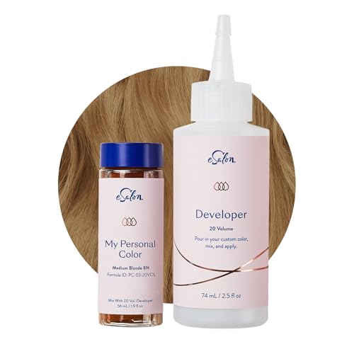 eSalon Permanent Hair Color & Hair Dye Complete Kit- Medium Blonde - Personal Colorist Kit for Up To 100% Gray Coverage for All Hair Types - Professional-Grade Ammonia-Free Hair Dye