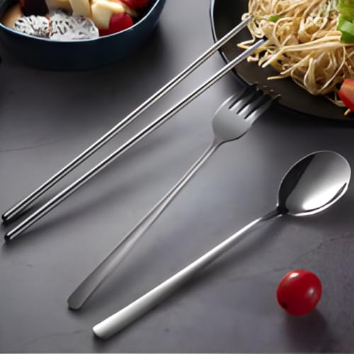 Image of BonZeaL Stainless Steel Silver Cutlery Set 3 Pieces Spoon Fork Chopstick Set Premium Silverware Set Flatware Set with Box Dinnerware Tableware Set Portable Travel Cutlery Set Gift for Travellers