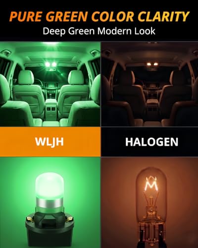 Image of WLJH Green 194 Led Lights Car Dashboard Instrument Panel Bulbs Gauge Tach Speedometer 168 2825 T10 Led Bulb PC195 PC194 Twist Socket Dash Cluster, Pack of 6 | 3030 SMD, Dimmable, Stable Performance, PC195 PC161 PC168, Gauge Backlight, Instrument Light, No Dark Spots, 6-Pack