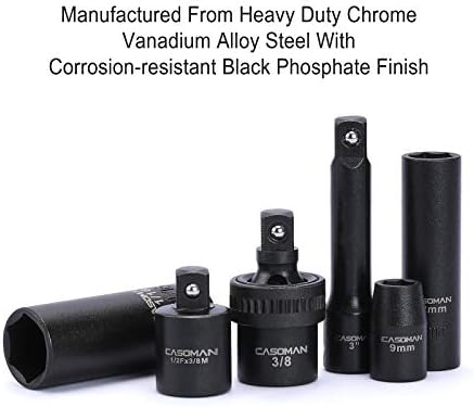 CASOMAN 3/8" Drive Impact Socket Set, 48 Piece Standard SAE and Metric Sizes (5/16-Inch to 3/4-Inch and 8-22 mm), 6 Point, Cr-V Steel Socket Set.