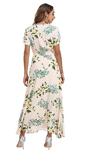 Image of VintageClothing Women's Floral Maxi Dresses Boho Button Up Split Summer Casual Long Dress Beach Party Dress