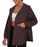 PESION Women's Waterproof Raincoat Lightweight Rain Jacket Hooded Windbreaker With Pockets for Outdoor, Coffee, Small