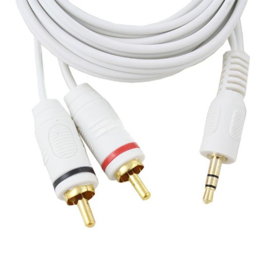 Wideskall® 12 Feet 3.5mm Male to 2 RCA Male Stereo Audio Cable (White)