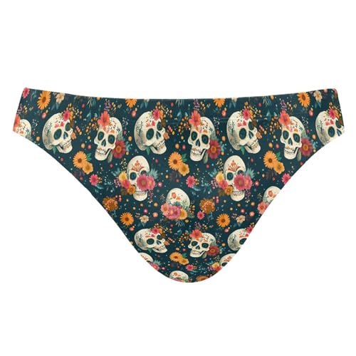 Mens Swim Briefs Skull Flower Swimwear Bikini Swimsuit XL B0404433