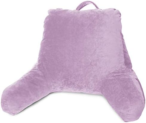 Clara Clark Reading Pillow for Kids, Back Pillow for Sitting in Bed - Shredded Memory Foam Reading & Bed Rest Pillow with Arms and Pockets - Bed Pillows for Sitting Up in Bed - Petite, Light Purple